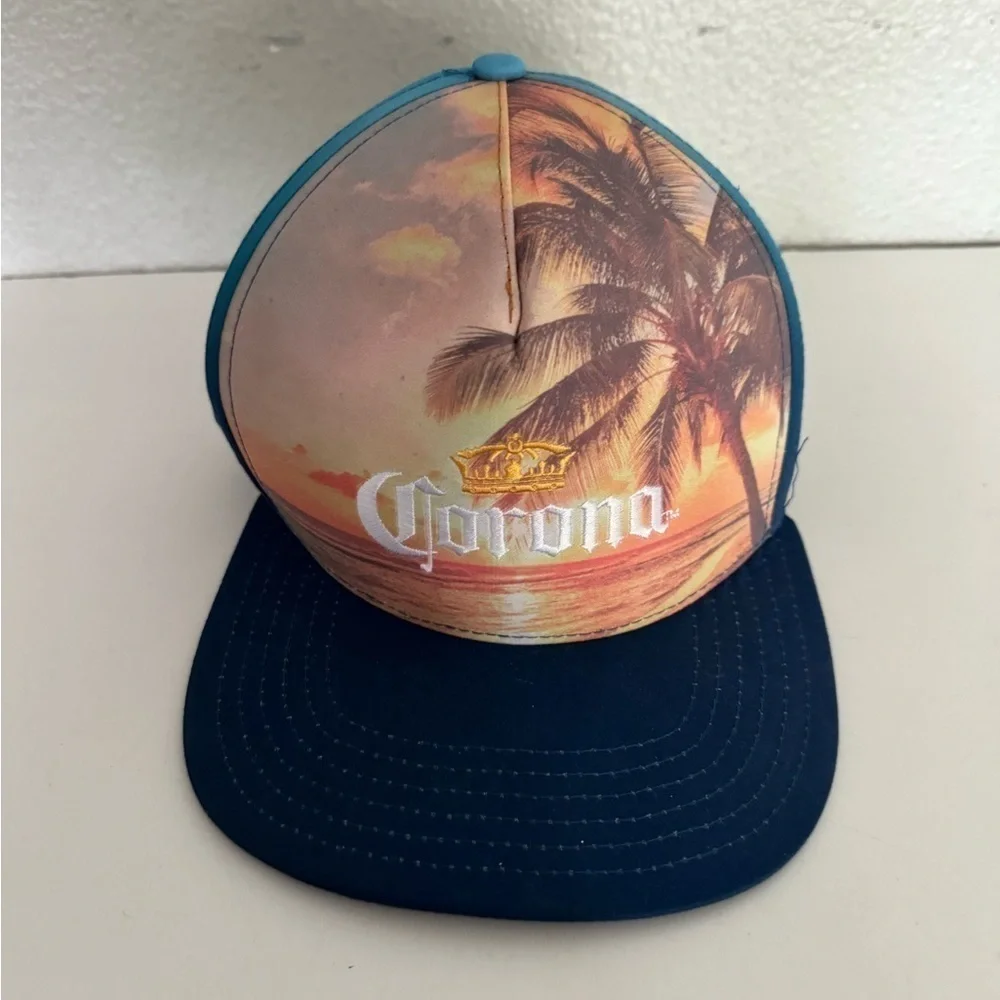 CORONA Find Your Beach Logo w/Print Snapback Hat Blue one size